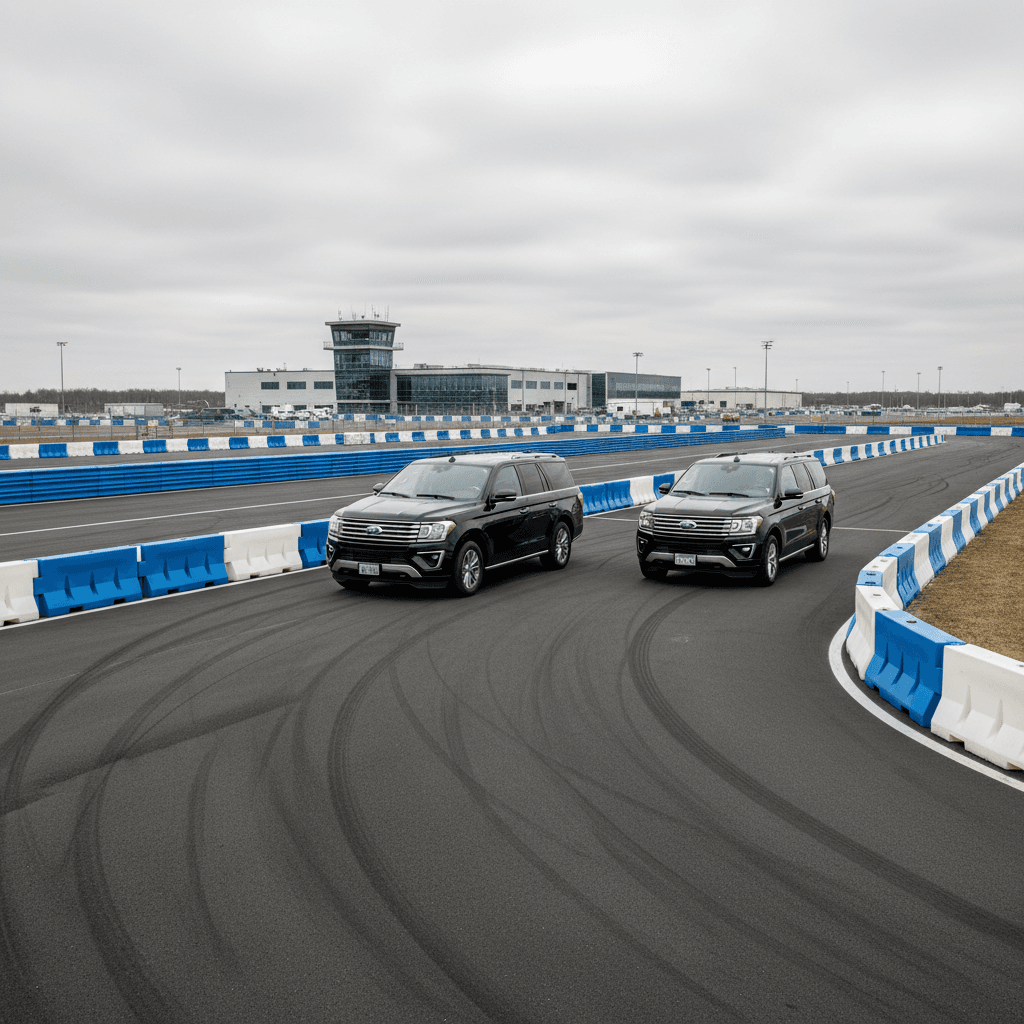 SUVs maintaining formation discipline on training track